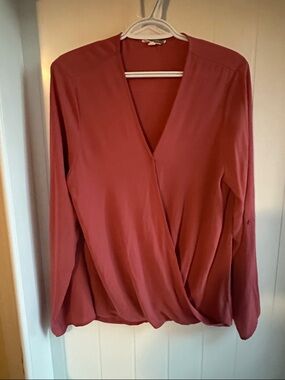 Pleione Dusty Rose Surplice Wrap Blouse